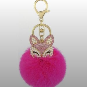 Fox Bag Charm/Keychain With Hot Pink Pom Pom NEW